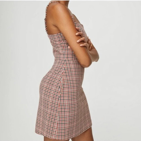 Aritzia Plaid Check Mini Dress Red Sz S - Picture 2 of 7
